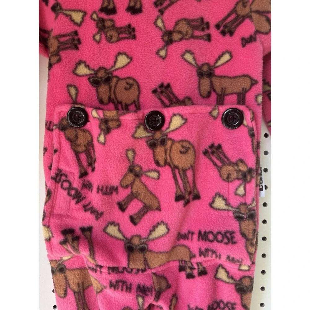 Lazy One Toddler Girl 2T Moose Pink Fleece Flap Footed‎ Pajamas Cozy Full Zip